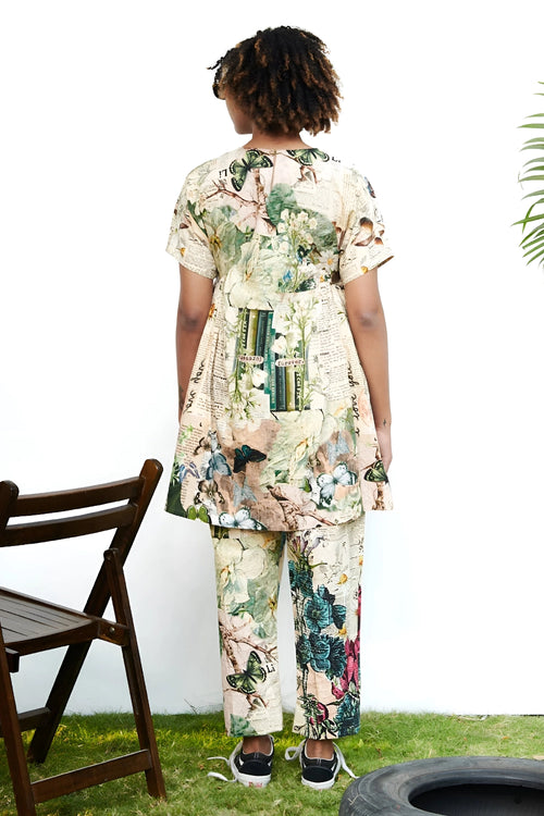 Newspaper Print Co-ord Set With Leather