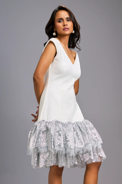 White Ruffle Luxe Off-Shoulder Dress