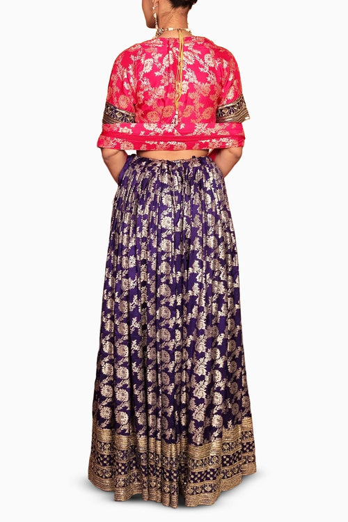 Pink Purple Banarasi Begum Lehnga Set