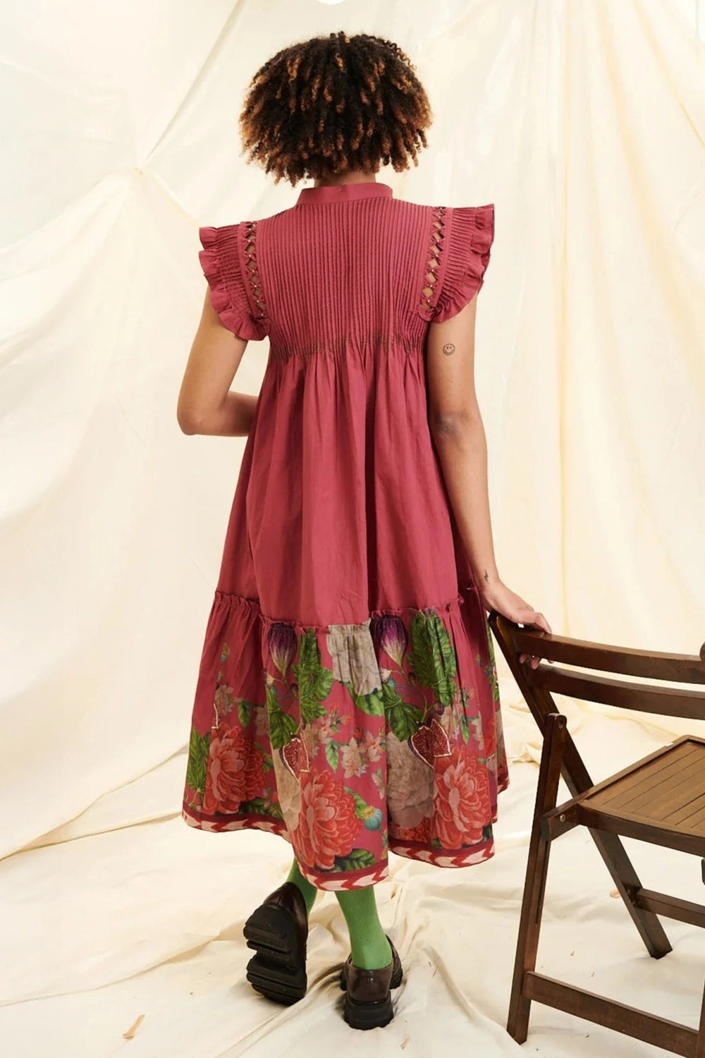 Maroon Poppy Bloom Smocking With Cap Sleeves