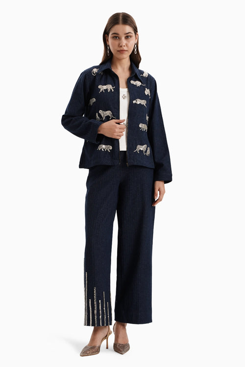 Dark Herringbone Denim Pants