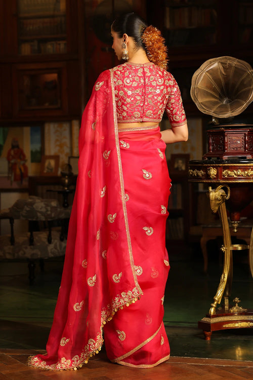 Ahista Dark Pink Gota Patti Saree Set