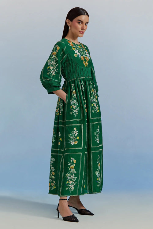 Green Bouquet Midi Dress