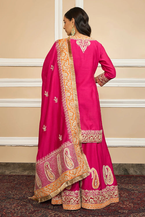 Amira Hotpink Kurta with Sharara and Dupatta