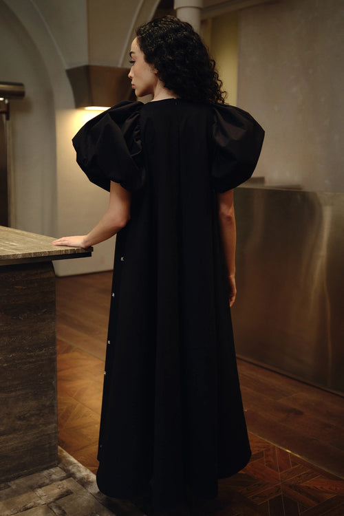 Black Hand-embellished Cotton Maxi Dress