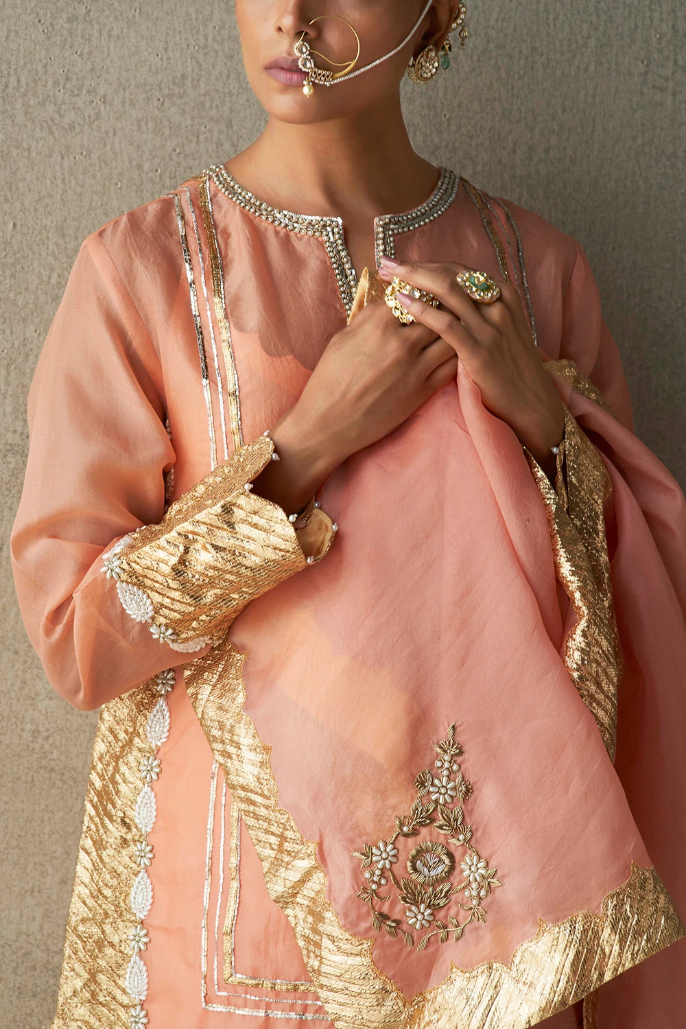 Indira Coral Organza Kurta Set