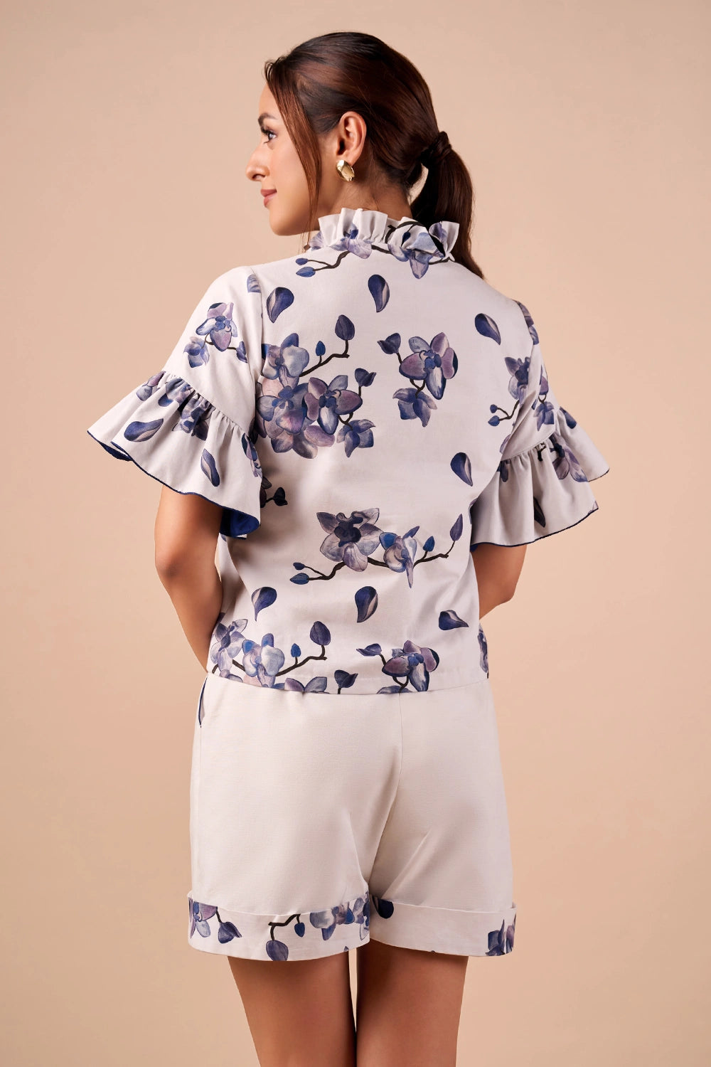 Blue-white Orchid Co-ord Set