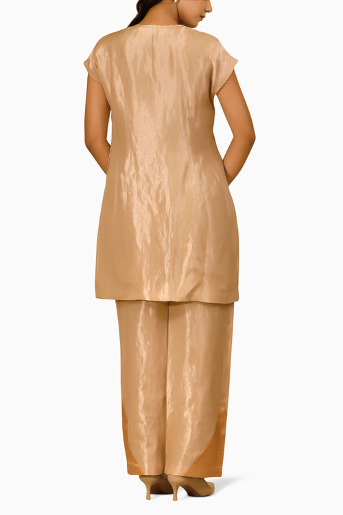 Chamak Ivory Cross Placket Top and Trouser