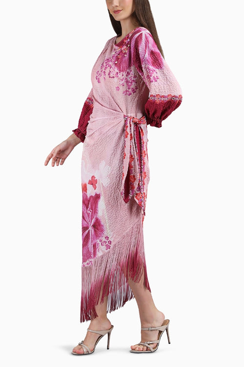 Petals Below Asymmetrical Placement Printed Dress