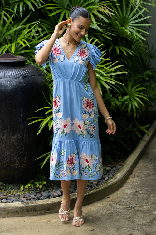 The Parisian Blue Embroidered Dress
