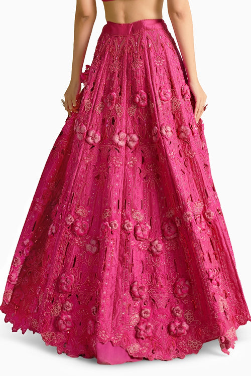 Fuchsia Cutwork And 3D Applique Lehenga
