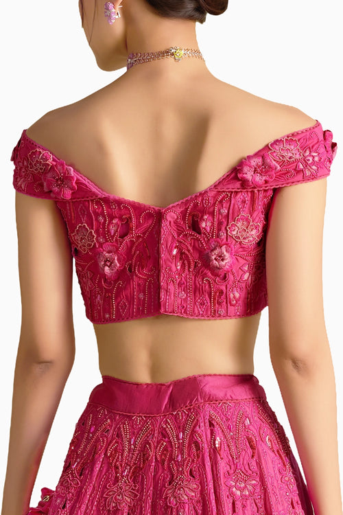 Fuchsia Cutwork And 3D Applique Bustier