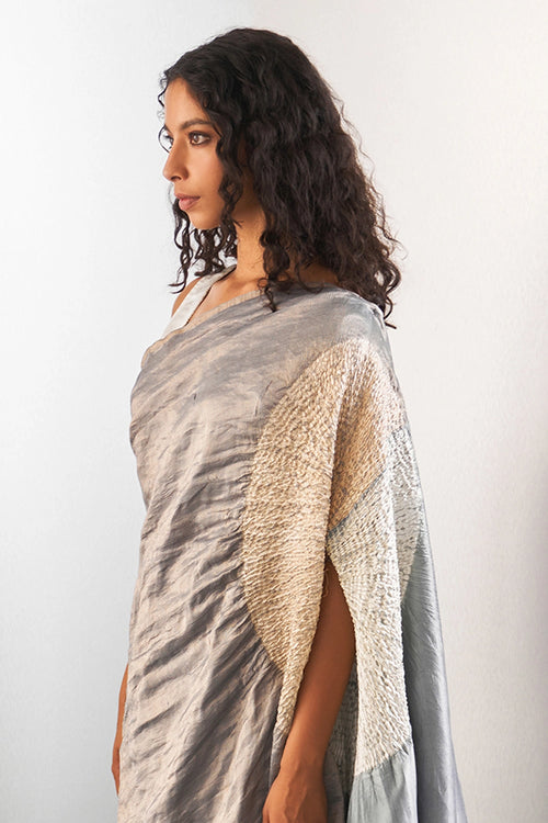 Full Metallic Grey Handsfree Saree