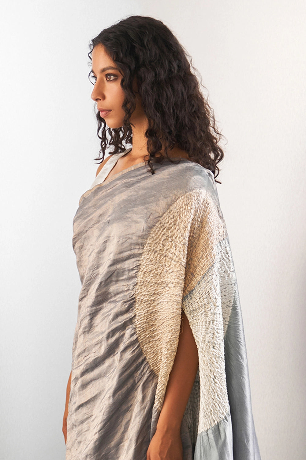 Full Metallic Grey Handsfree Saree