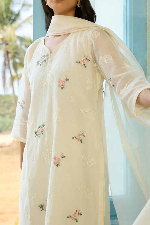 Ivory Thread Embroidered Kurta set