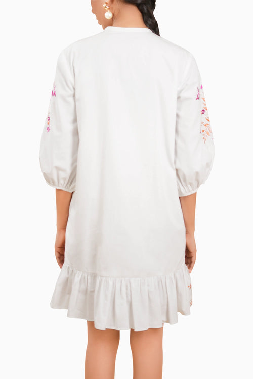 Cotton Floral Embrodered Tulip Dress