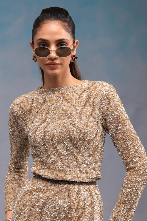 Gold Gold Ombre Dress with Crystal Belt