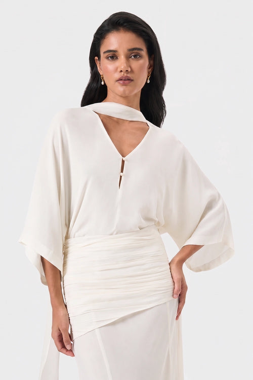 Pearl Ruched Waist Kimono Gown
