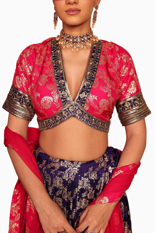 Pink Purple Banarasi Begum Lehnga Set
