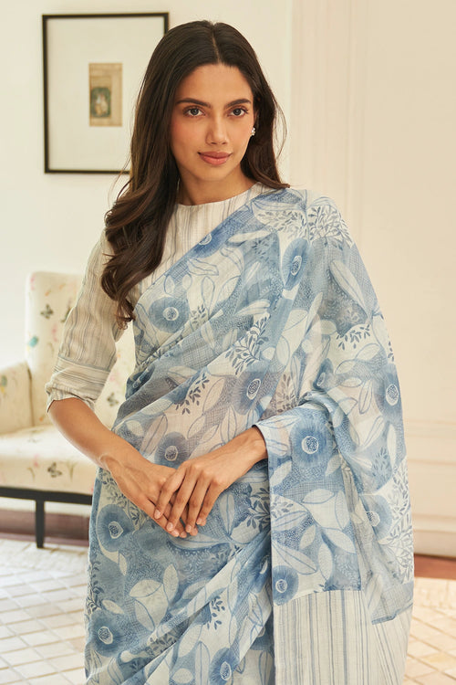 Powder Blue Floral Saree