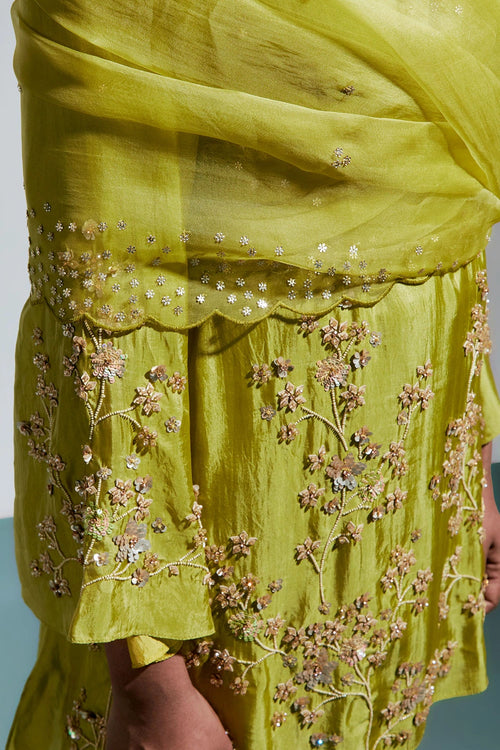 Scalloped Henna Organza Dupatta
