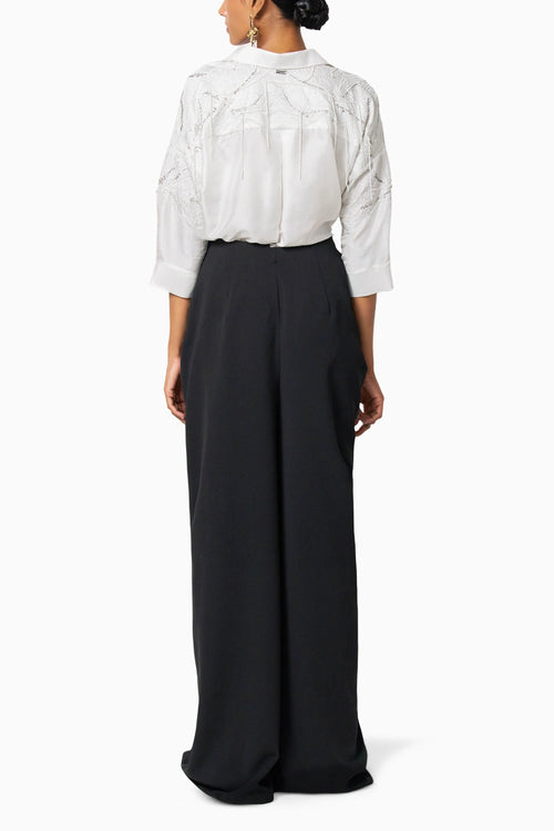 Ro White Shirt With Sky Black Pants