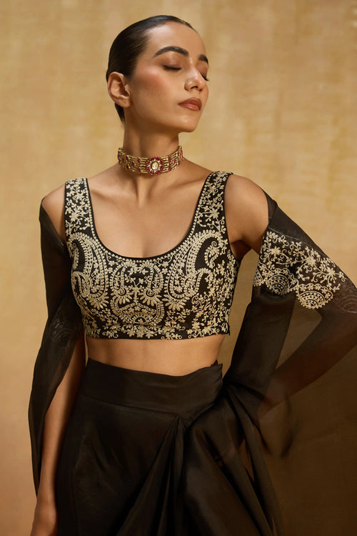 Malika Black Cape Set