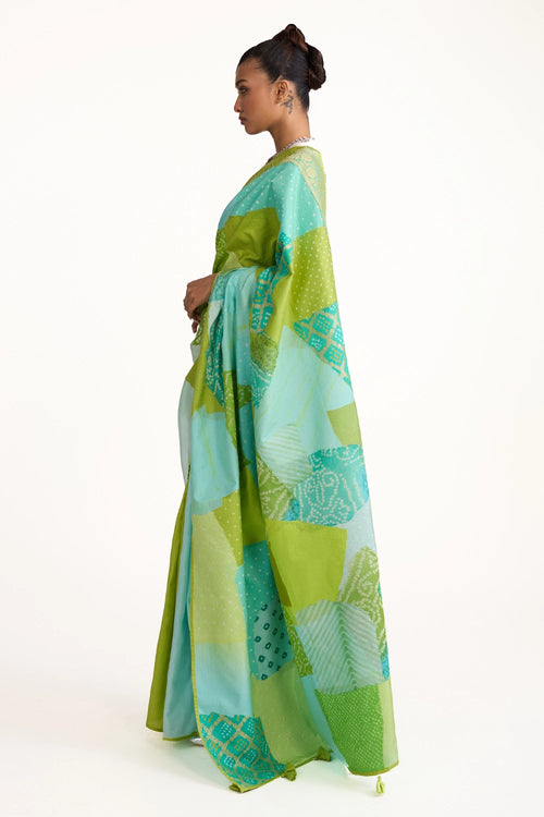 Green Boro Bandhani Silk Saree