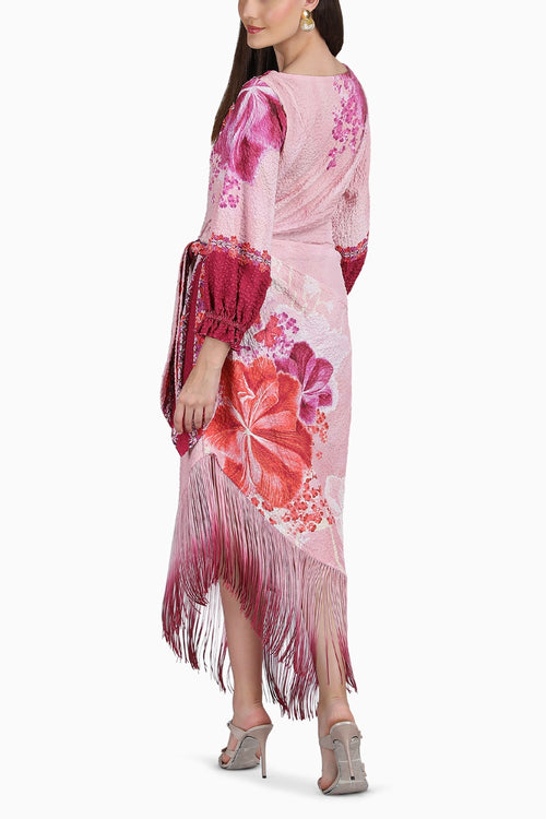 Petals Below Asymmetrical Placement Printed Dress