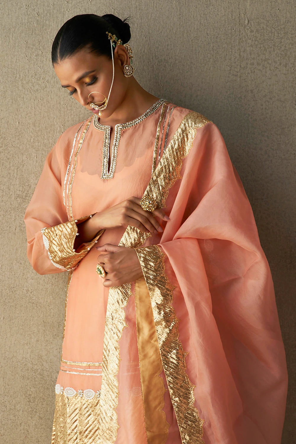 Indira Coral Organza Kurta Set