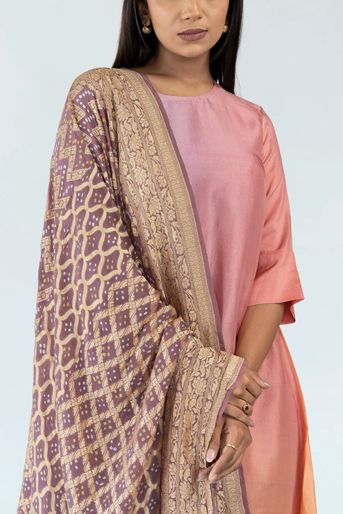 Grey Peach Ombre Kurta With Dupatta