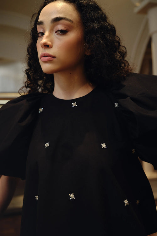 Black Hand-embellished Cotton Maxi Dress