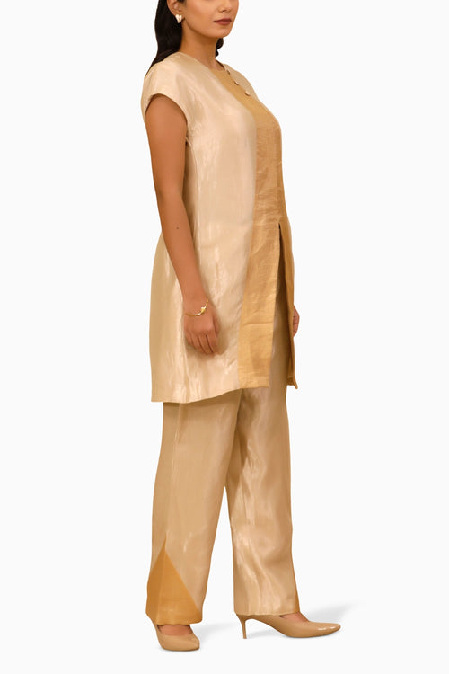 Chamak Ivory Cross Placket Top and Trouser