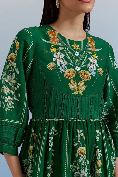 Green Bouquet Midi Dress