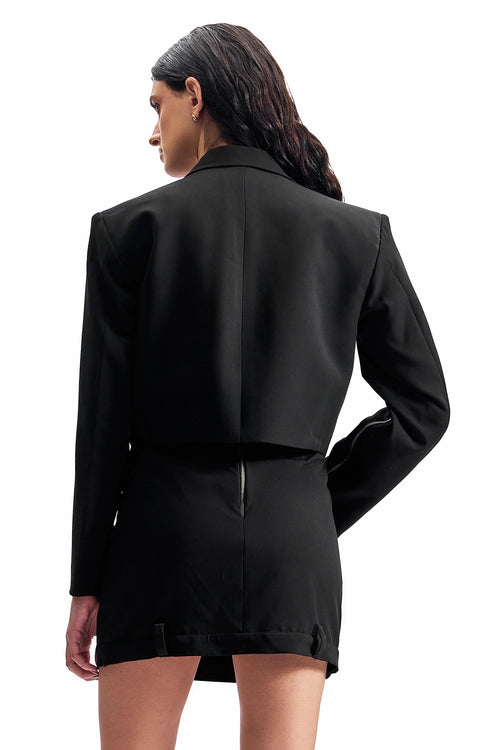 Black Cropped Zip-Front Blazer & Skirt Set