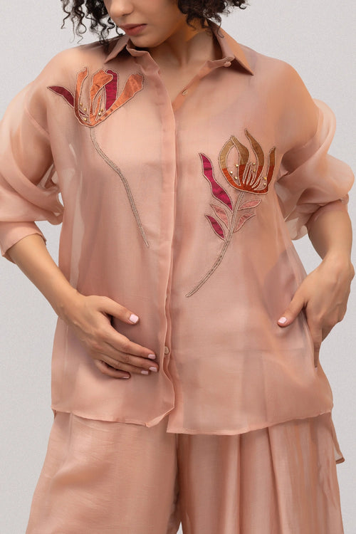 Eeda Peach Shirt Tissue Flower