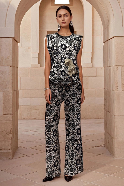 Black Printed Patra Work Co-ord Set
