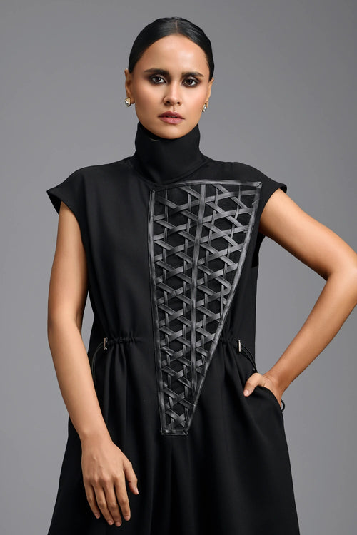 Black Sculptural High-Neck Jumpsuit