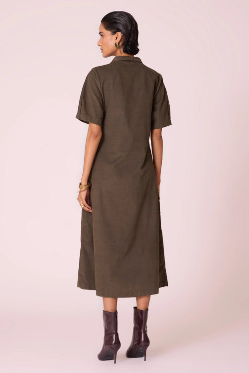 Kamen Olive Needlecord Wrap Dress