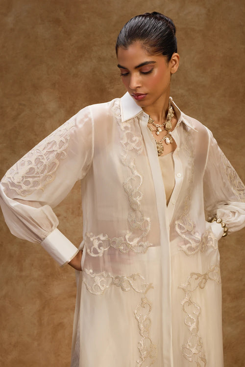 Pearl Artcut Shirt Dress And Pants Set