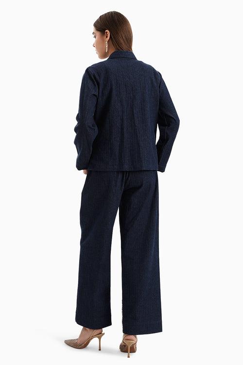 Dark Herringbone Denim Pants