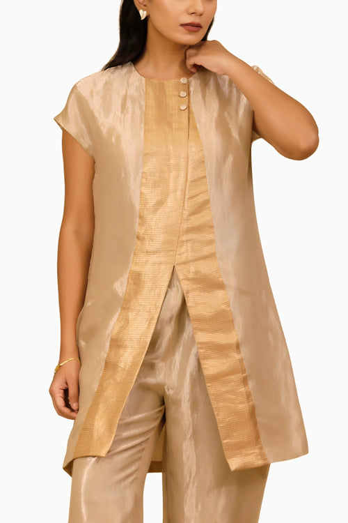 Chamak Ivory Cross Placket Top and Trouser
