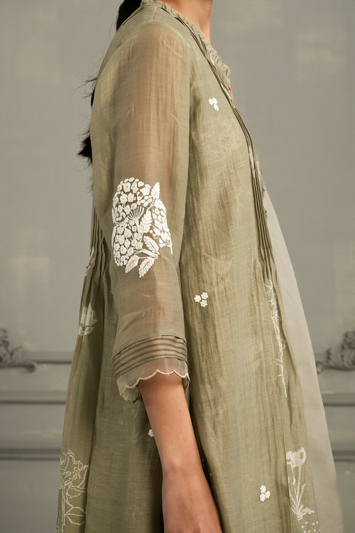 Sage Green Discharge Pleated Tunic Set
