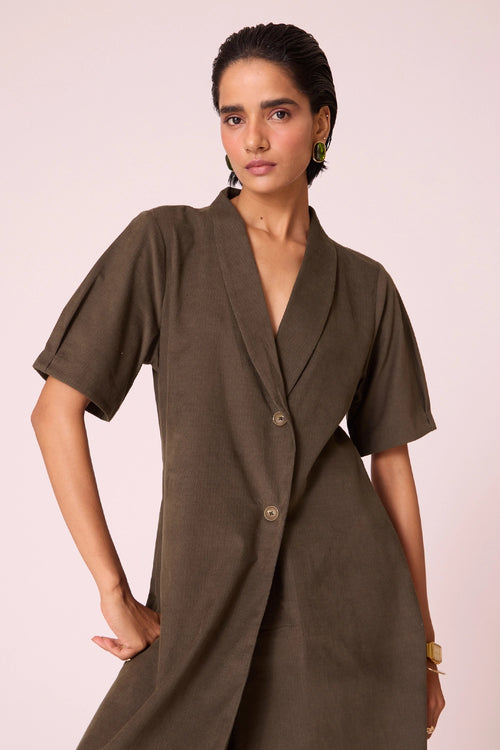 Kamen Olive Needlecord Wrap Dress