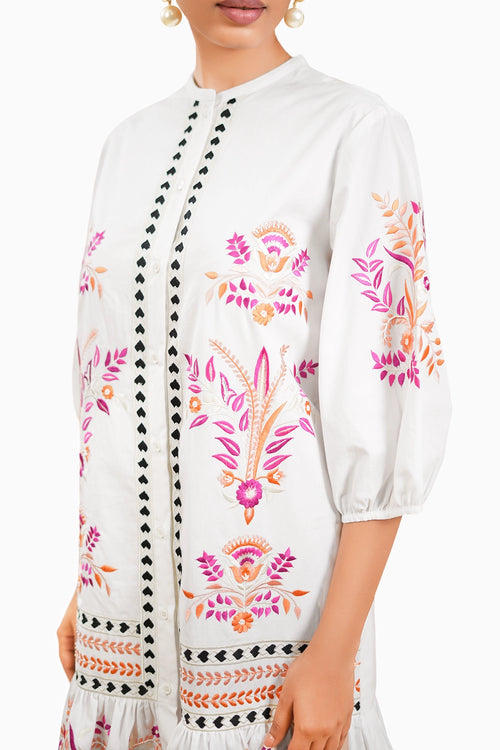 Cotton Floral Embrodered Tulip Dress