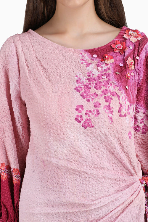Petals Below Asymmetrical Placement Printed Dress