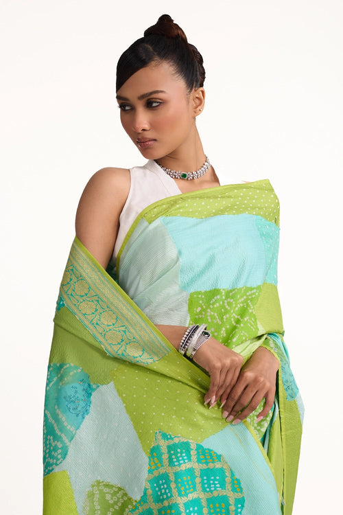 Green Boro Bandhani Silk Saree