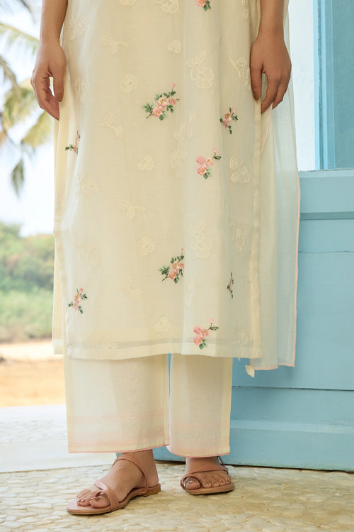 Ivory Thread Embroidered Kurta set