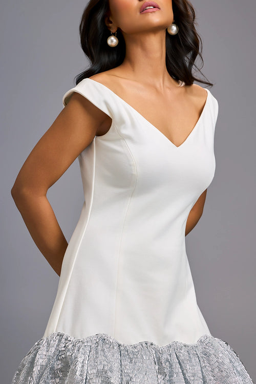 White Ruffle Luxe Off-Shoulder Dress