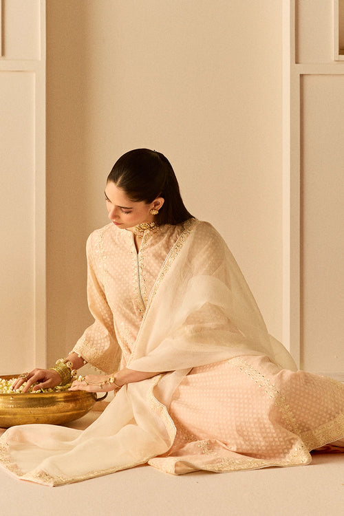 Firdaus Carnation Pink Long Kalidaar Chauga with Dogri Salwar and Dupatta